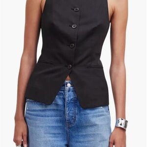 Madewell Black Square Neck Sleeveless Button-Up Vest